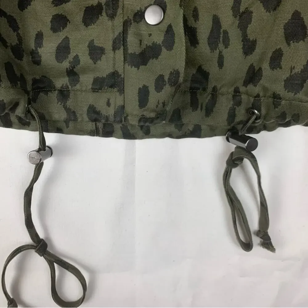 Rails women's Extra small XS green Olive Leopard Print Jacket linen lyocell